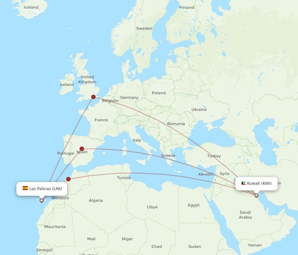 LPA to KWI flights and routes map