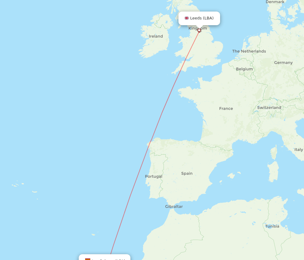 LPA to LBA flights and routes map