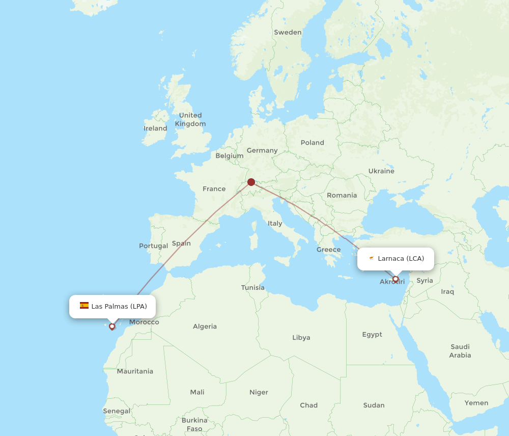 LPA-LCA flight routes