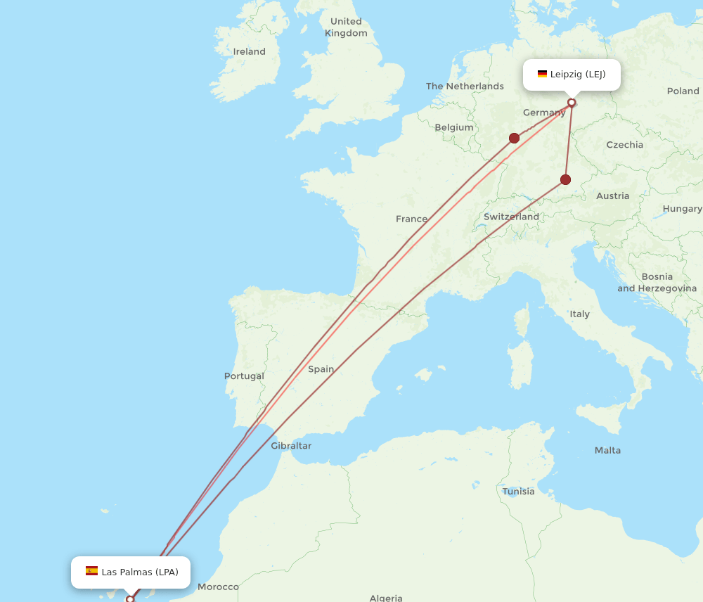 LPA to LEJ flights and routes map