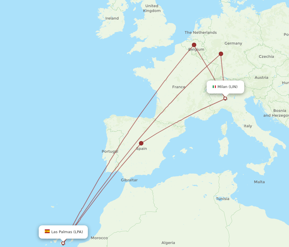 LPA-LIN flight routes