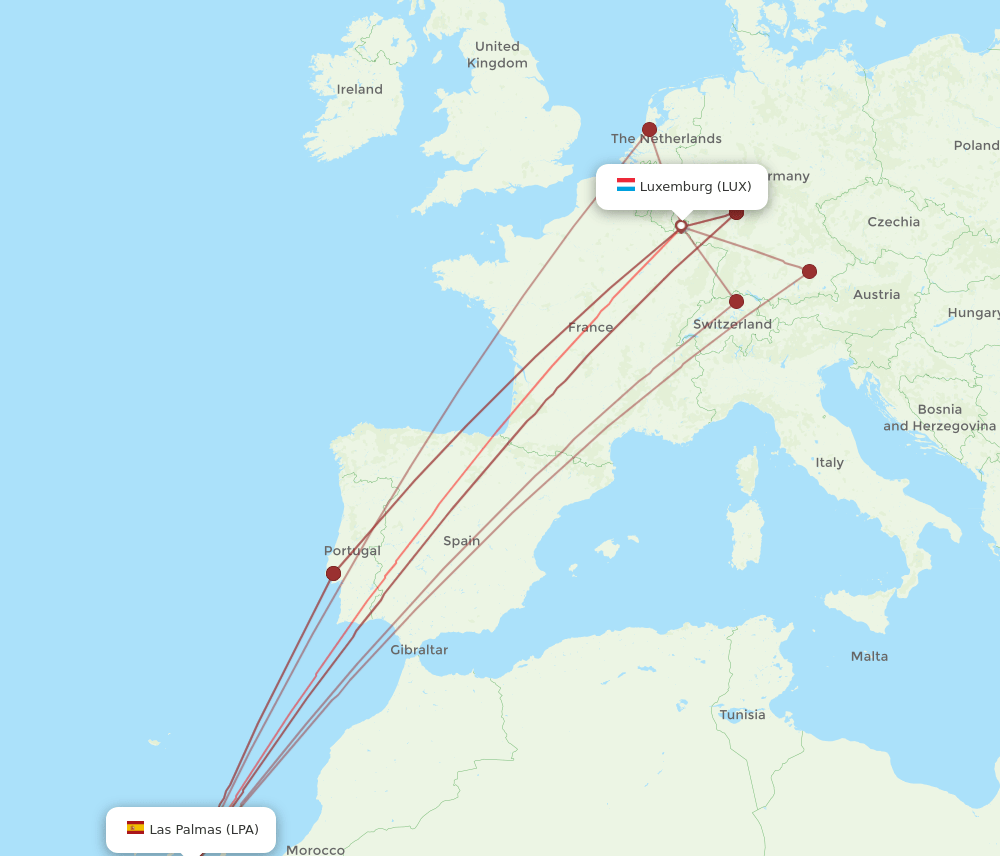 LPA-LUX flight routes