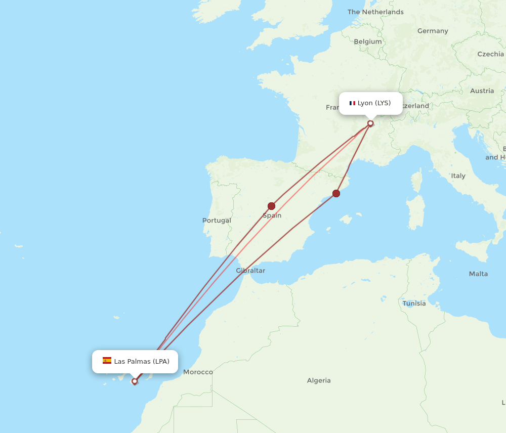 LPA to LYS flights and routes map