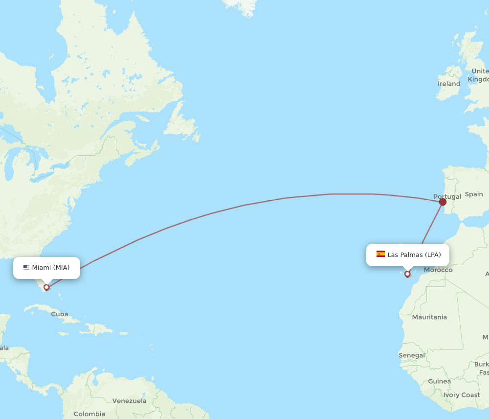 LPA-MIA flight routes