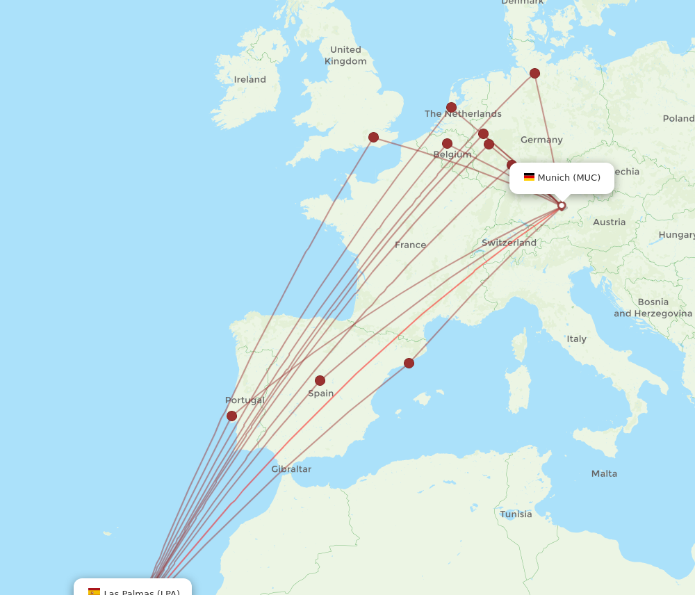 LPA to MUC flights and routes map