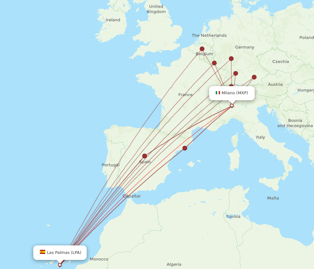 LPA-MXP flight routes