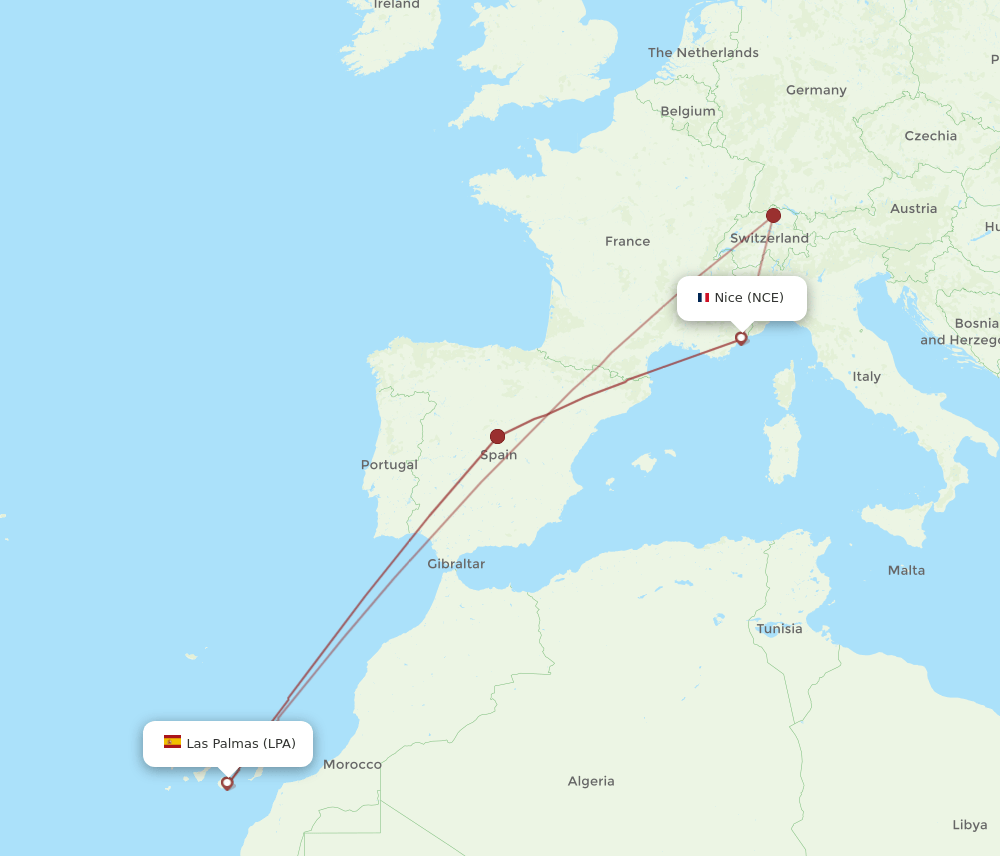 LPA to NCE flights and routes map