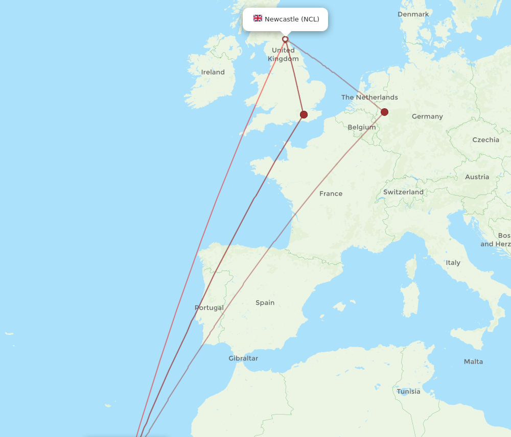 LPA to NCL flights and routes map
