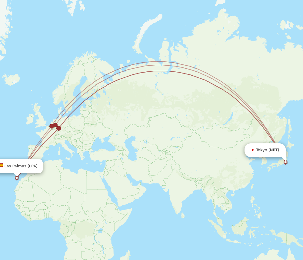 LPA-NRT flight routes