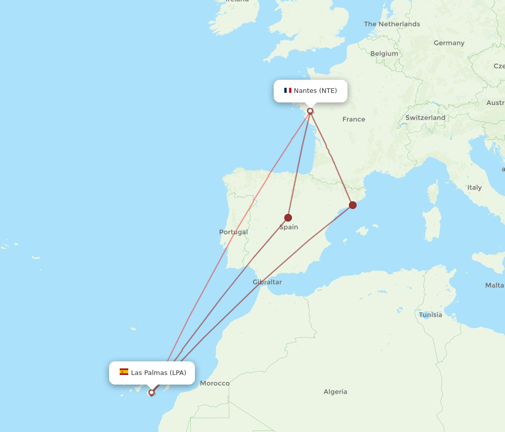 LPA to NTE flights and routes map