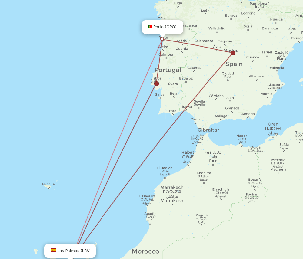 LPA to OPO flights and routes map