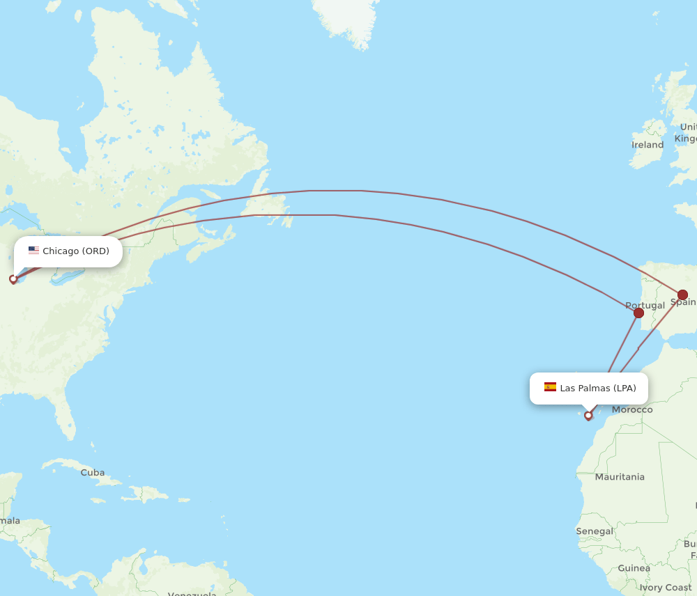 LPA-ORD flight routes
