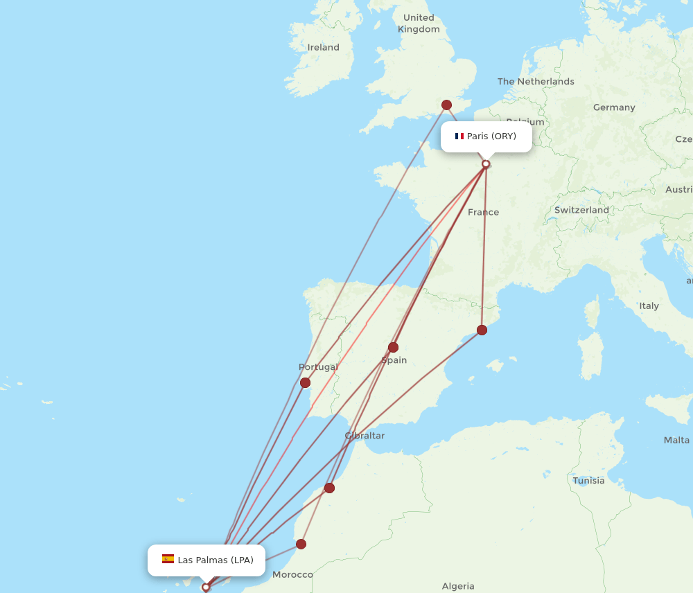 LPA to ORY flights and routes map