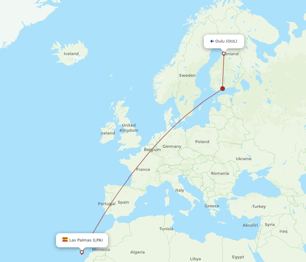 LPA to OUL flights and routes map