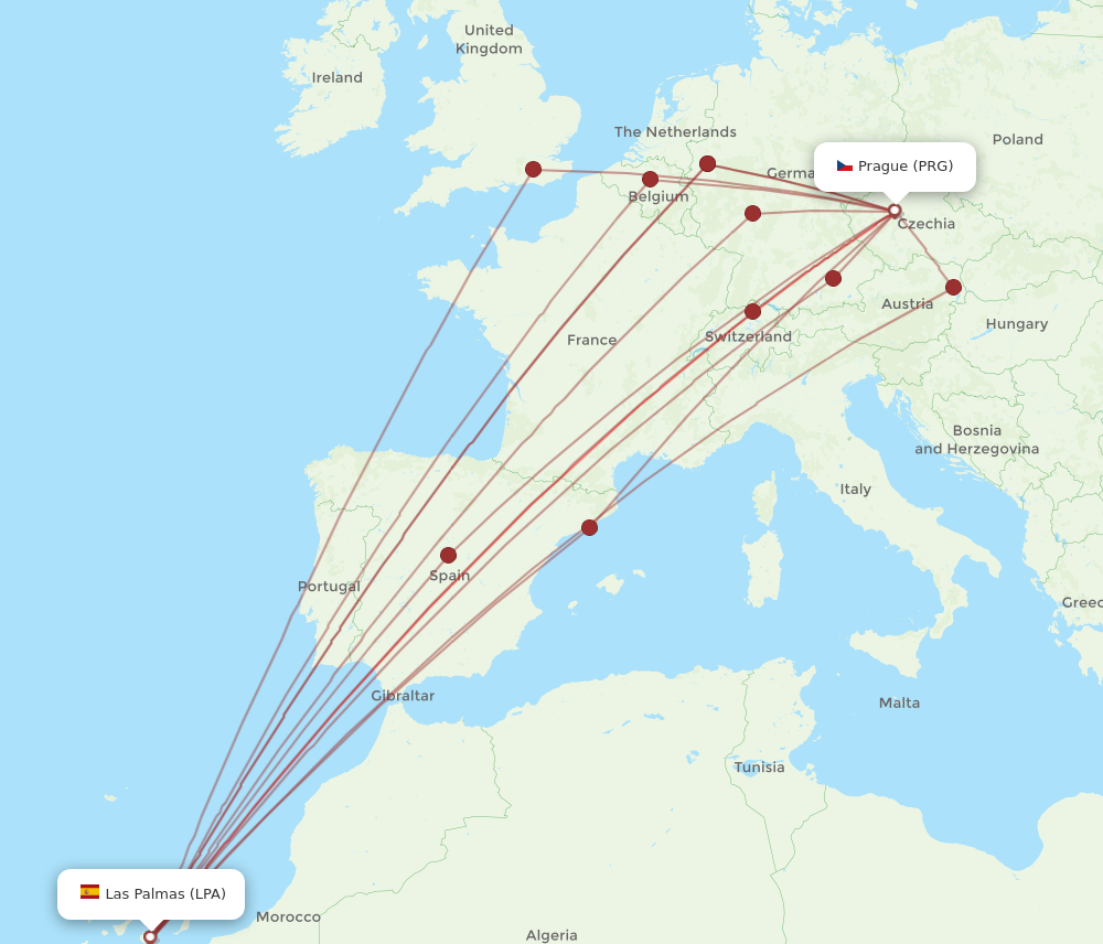 LPA to PRG flights and routes map