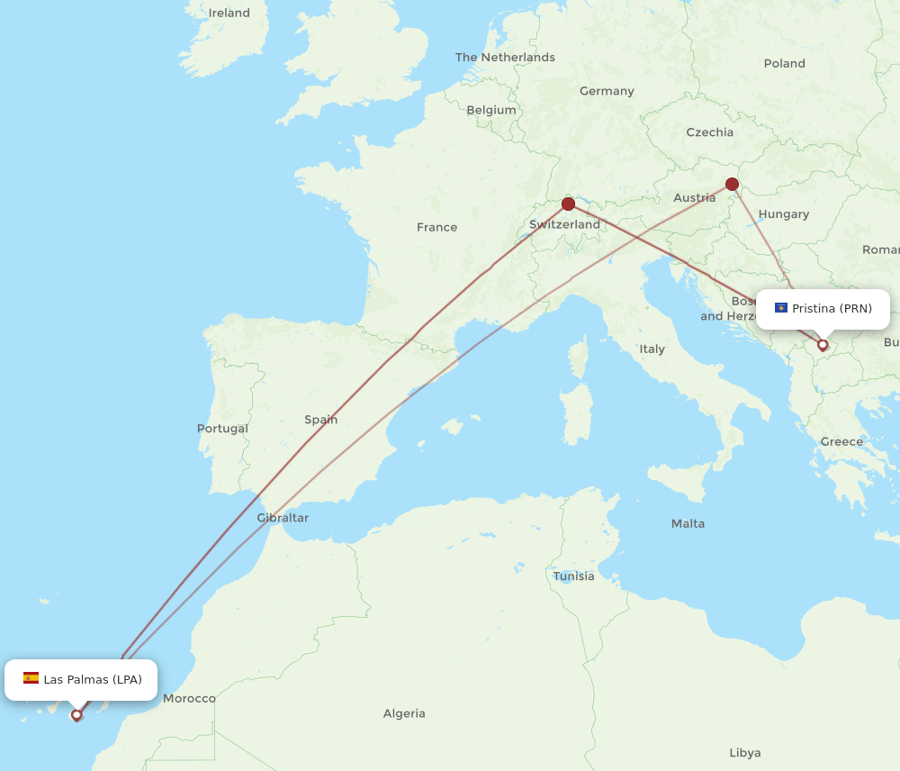 LPA to PRN flights and routes map
