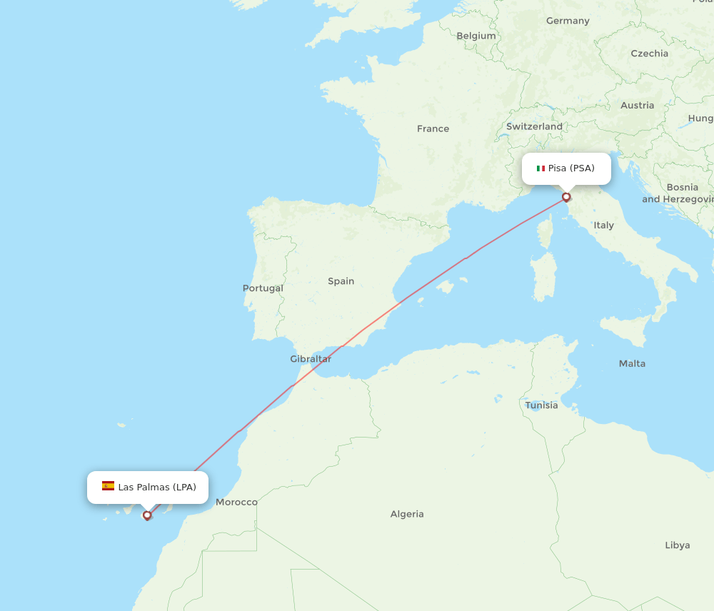 Las Palmas - Pisa route map and flight paths