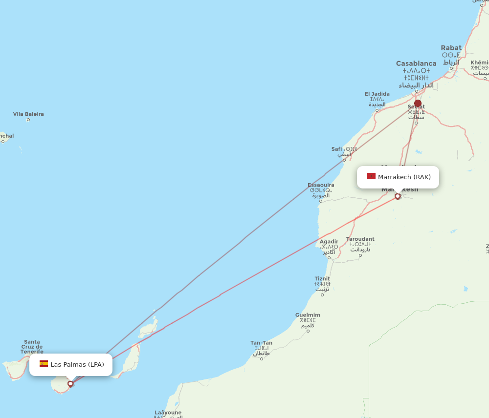 LPA to RAK flights and routes map