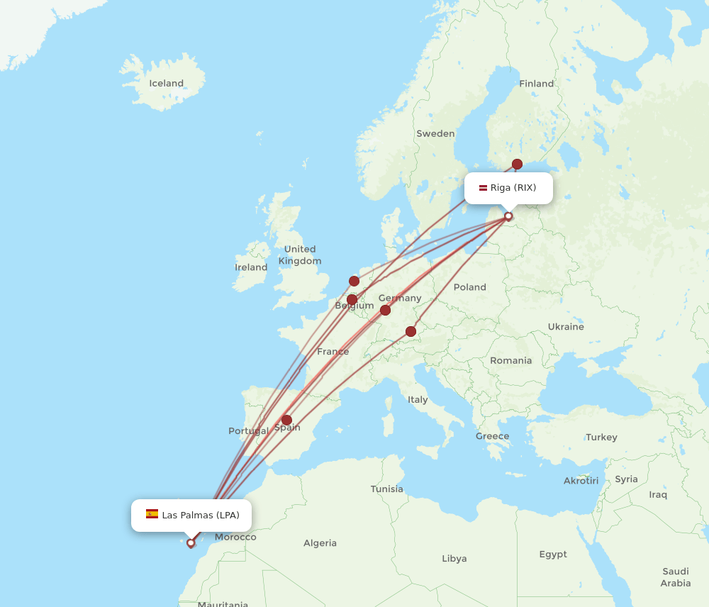 LPA-RIX flight routes