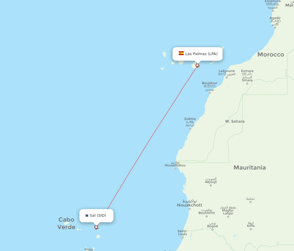 Las Palmas - Sal route map and flight paths