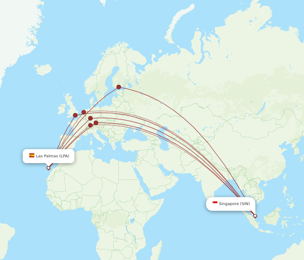 LPA-SIN flight routes