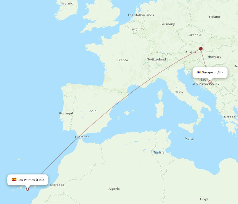 LPA-SJJ flight routes