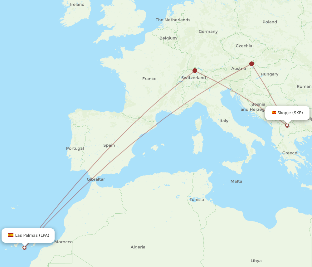 LPA to SKP flights and routes map