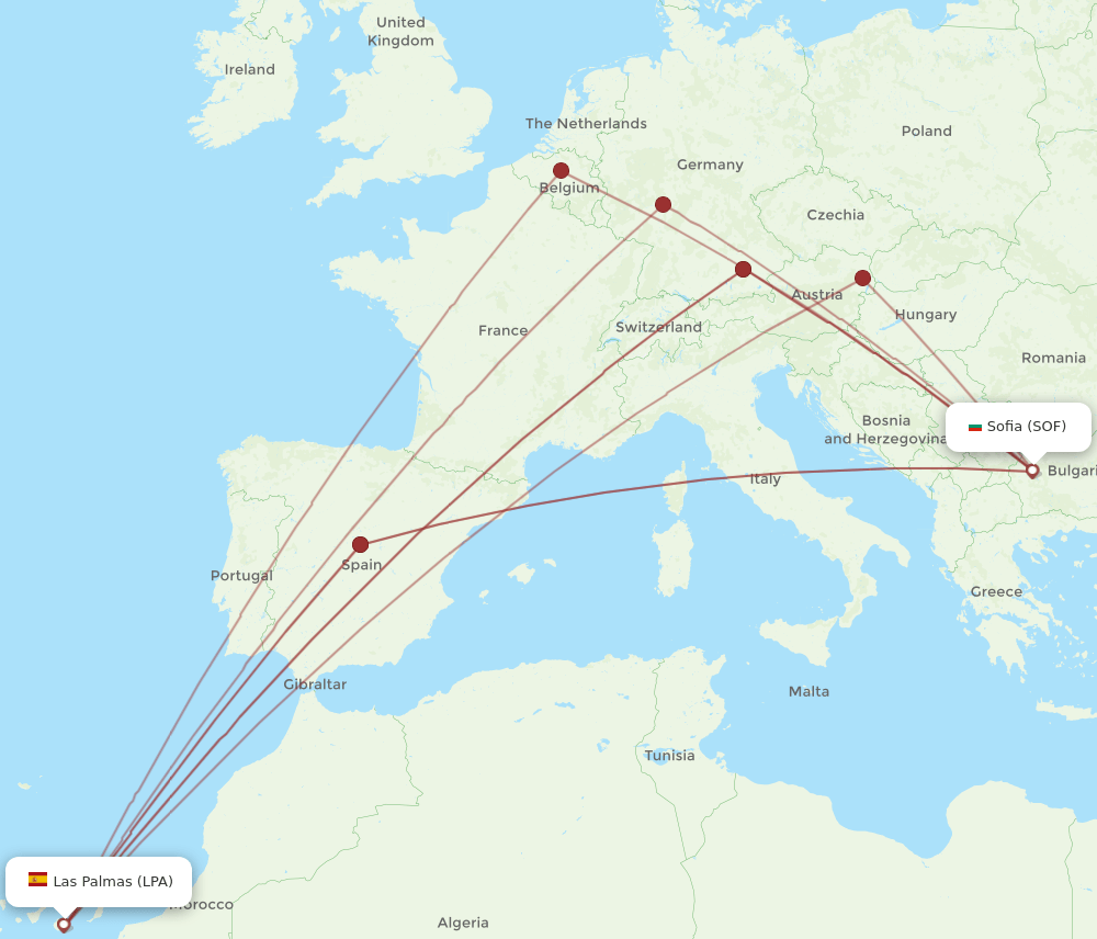 LPA-SOF flight routes