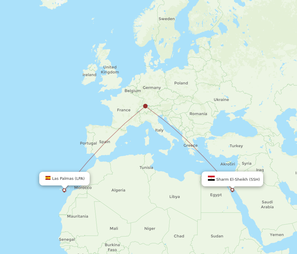 Las Palmas - Sharm el Sheikh route map and flight paths