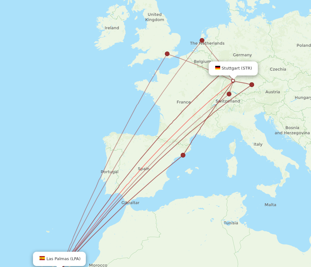 LPA to STR flights and routes map