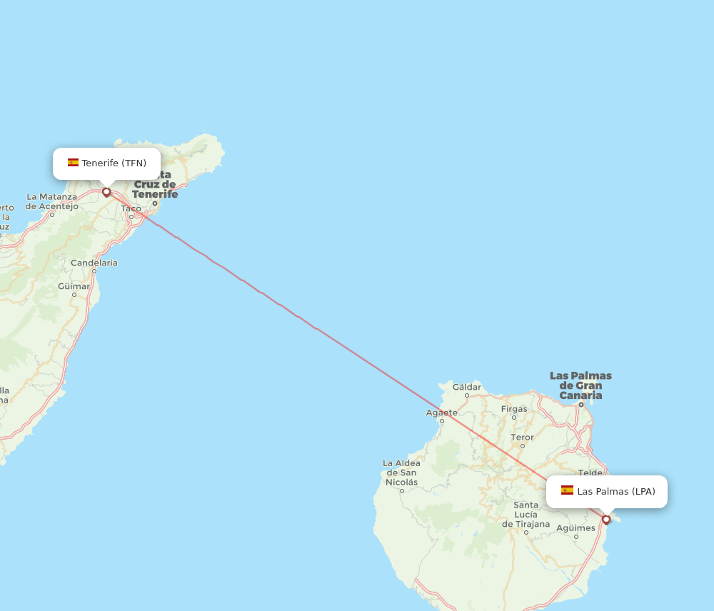 Las Palmas - Tenerife route map and flight paths