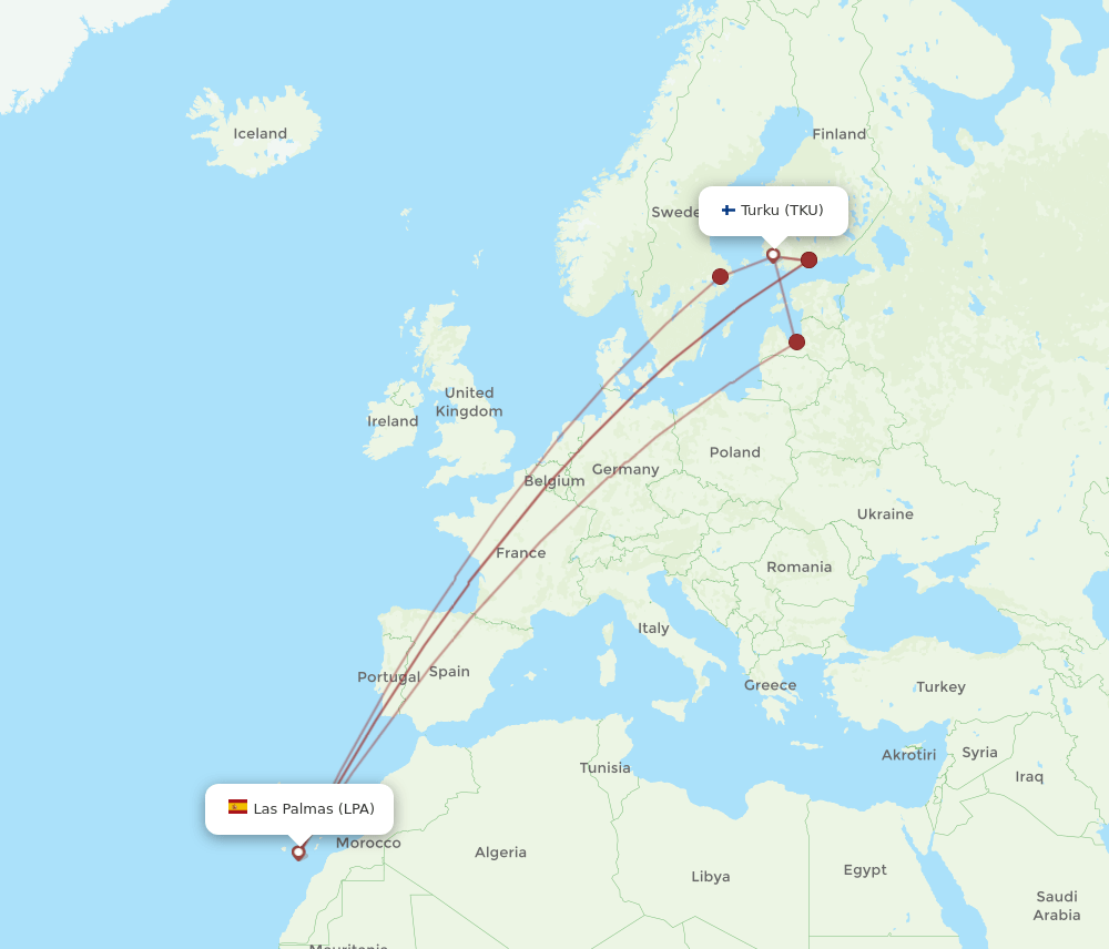 LPA-TKU flight routes