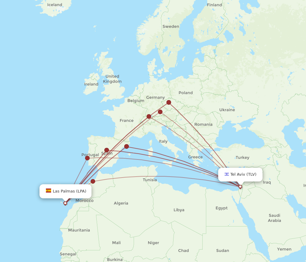 LPA to TLV flights and routes map
