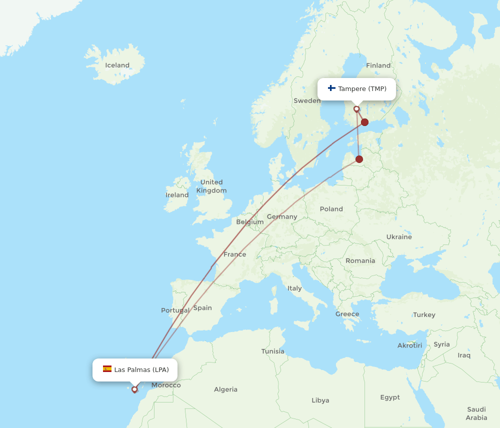 LPA to TMP flights and routes map