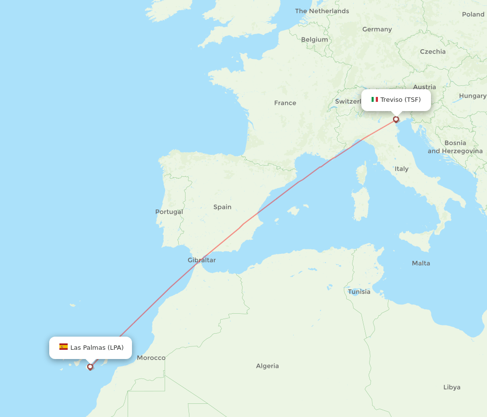 Las Palmas - Venice route map and flight paths