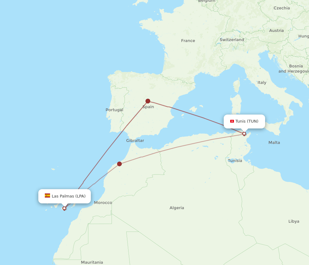 LPA-TUN flight routes