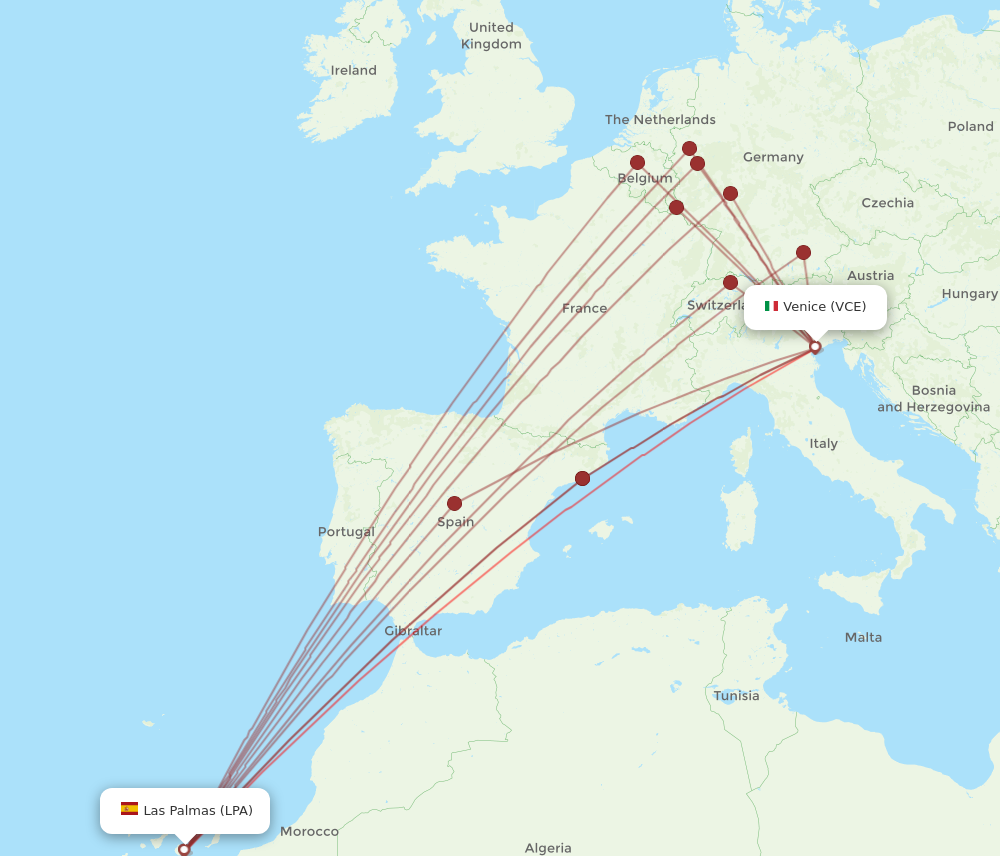 LPA to VCE flights and routes map