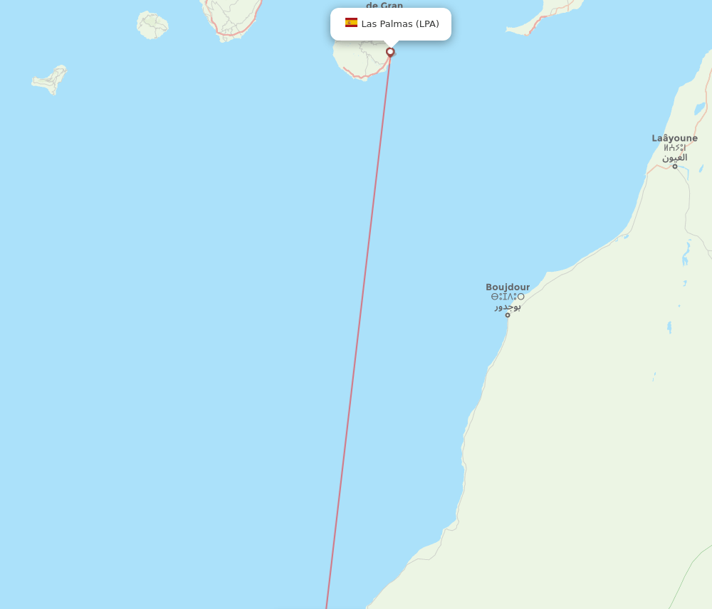 Las Palmas - Dakhla route map and flight paths