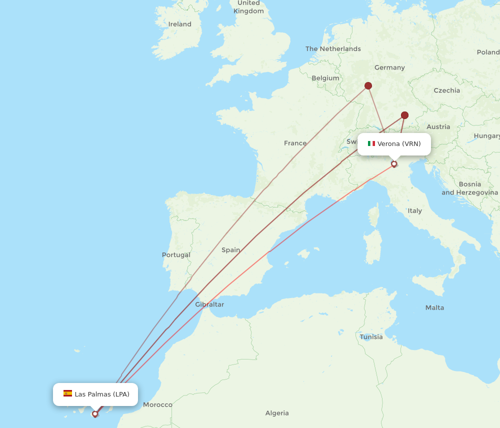 LPA to VRN flights and routes map
