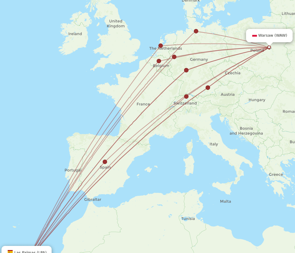 LPA-WAW flight routes