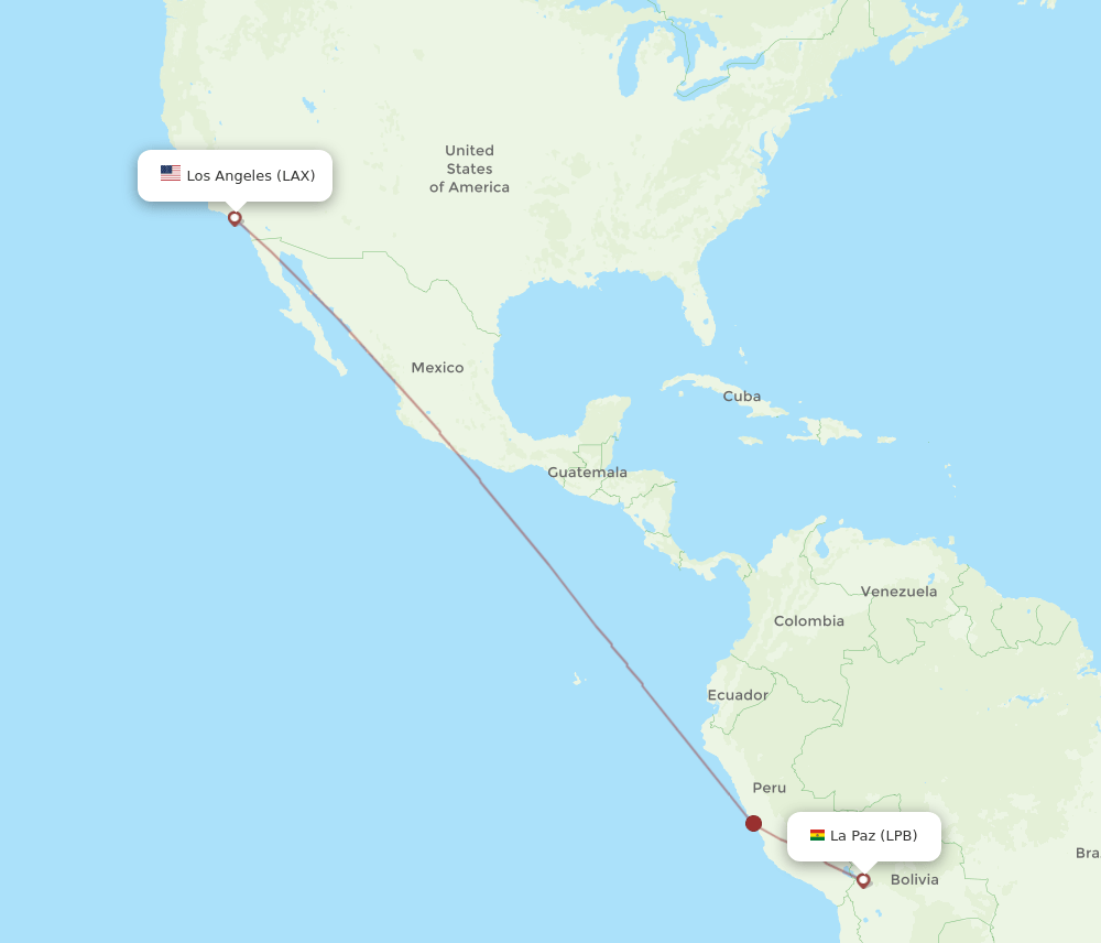 La Paz - Los Angeles route map and flight paths