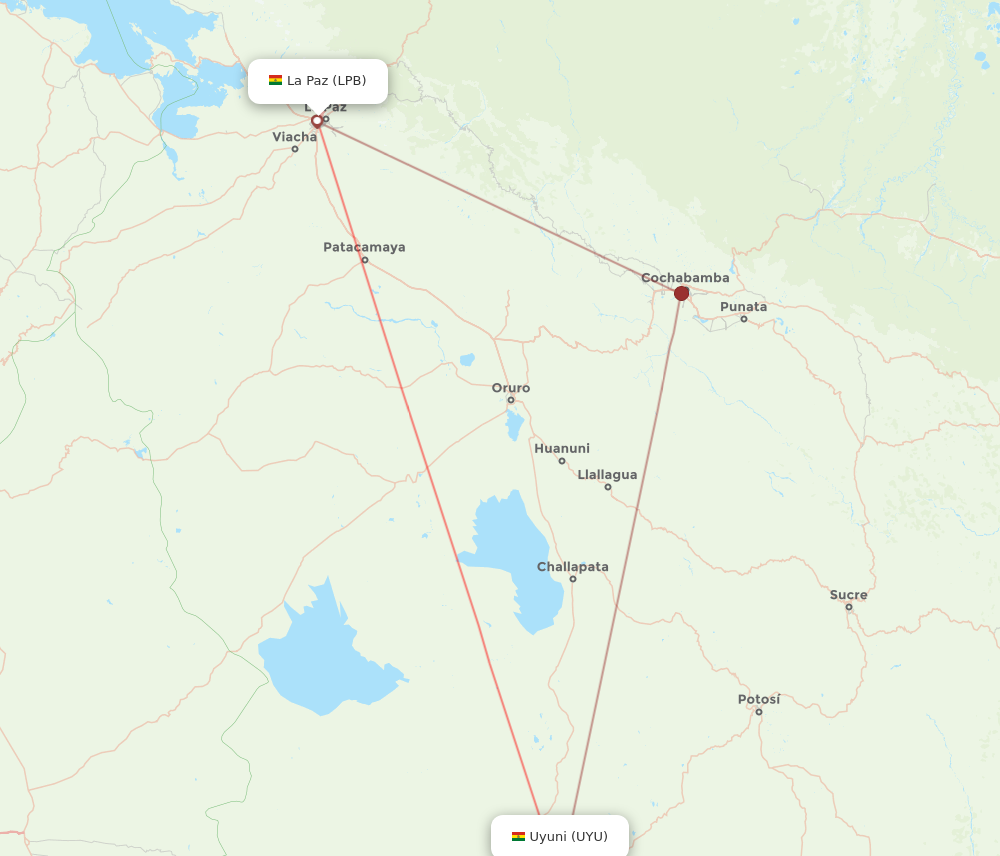 LPB to UYU flights and routes map