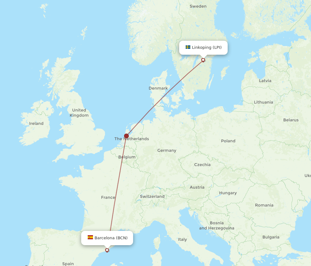 LPI-BCN flight routes