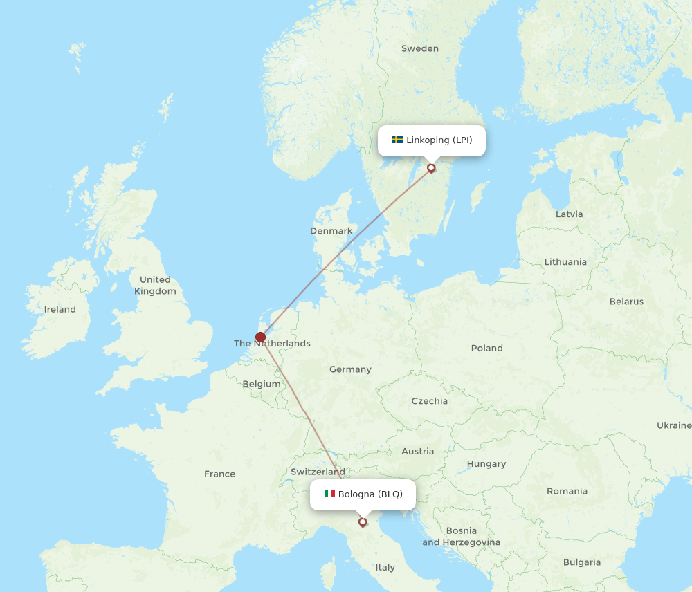 LPI-BLQ flight routes