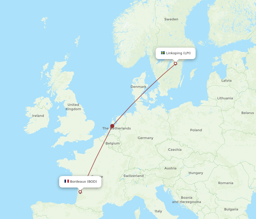 LPI-BOD flight routes