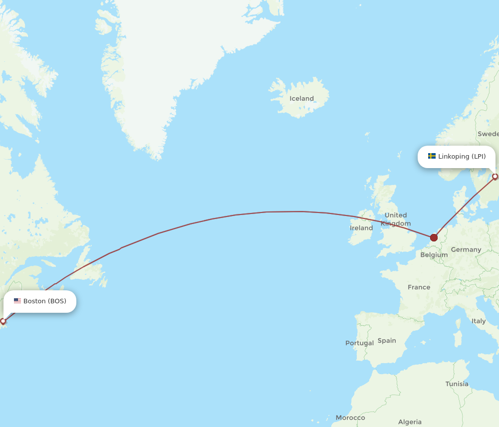 LPI to BOS flights and routes map