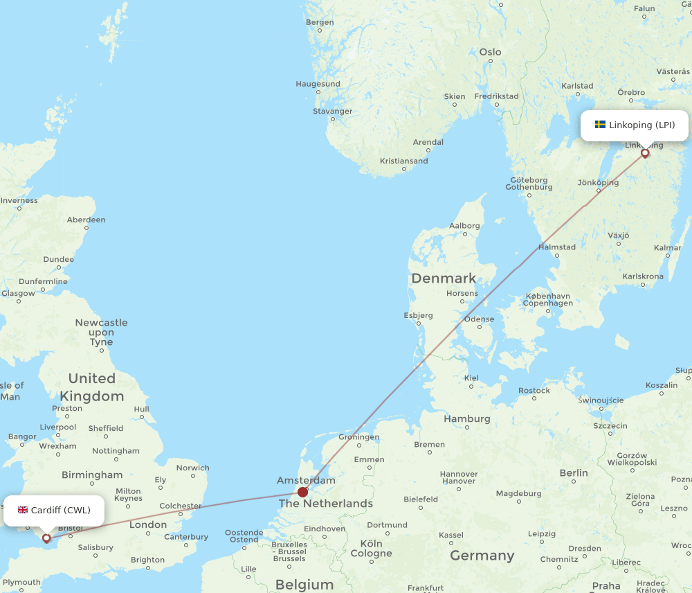 LPI to CWL flights and routes map