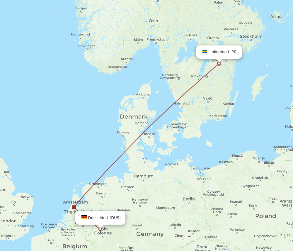 LPI to DUS flights and routes map