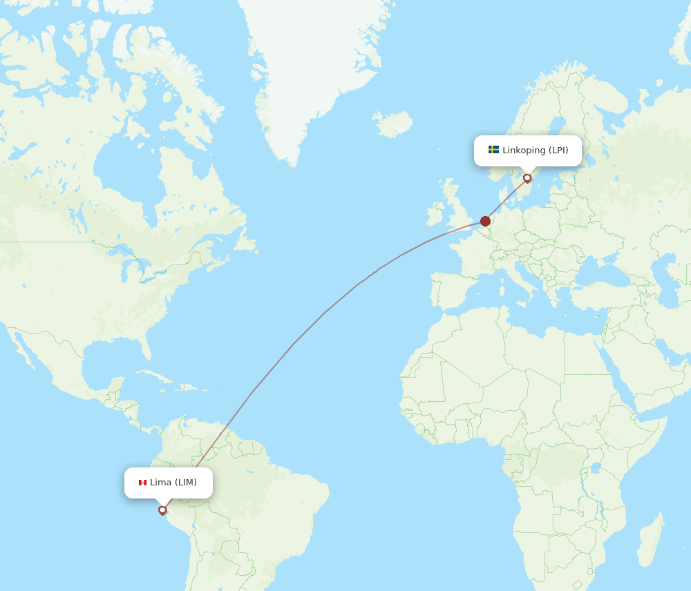Lima - Linkoping route map and flight paths