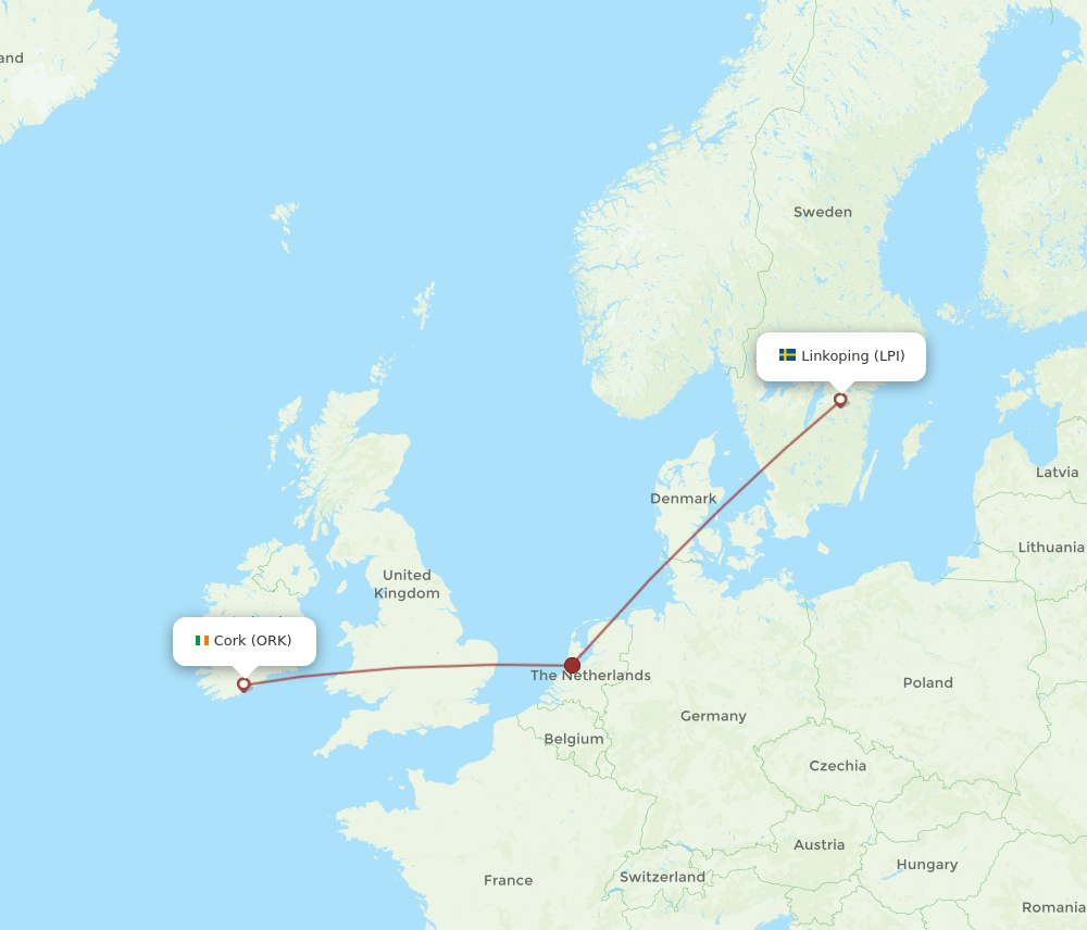 LPI to ORK flights and routes map